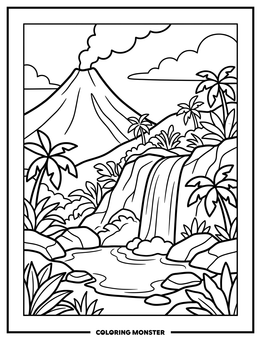 Tropical Hawaiian Island Volcano Coloring Page