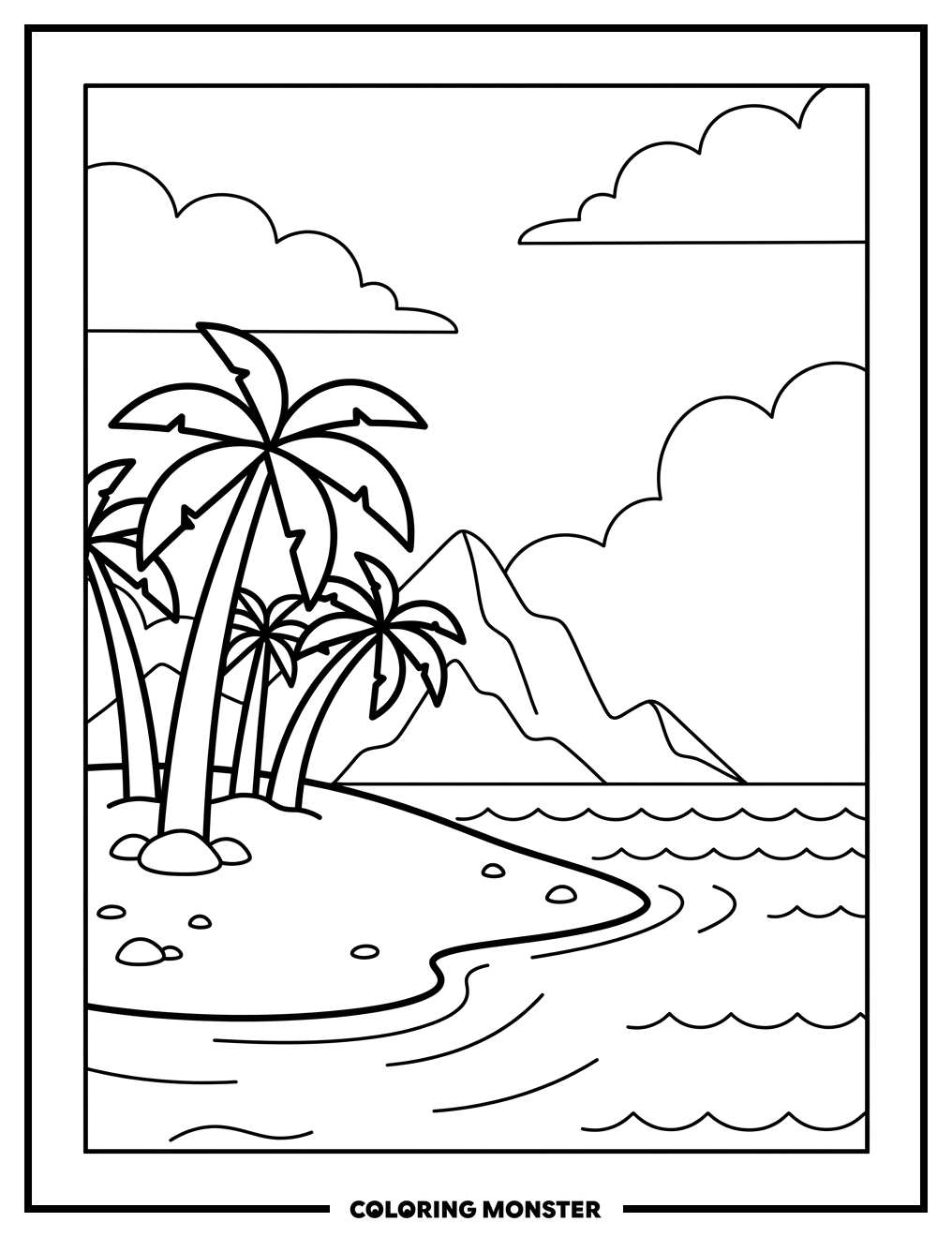 Tropical Island Paradise Coloring Page