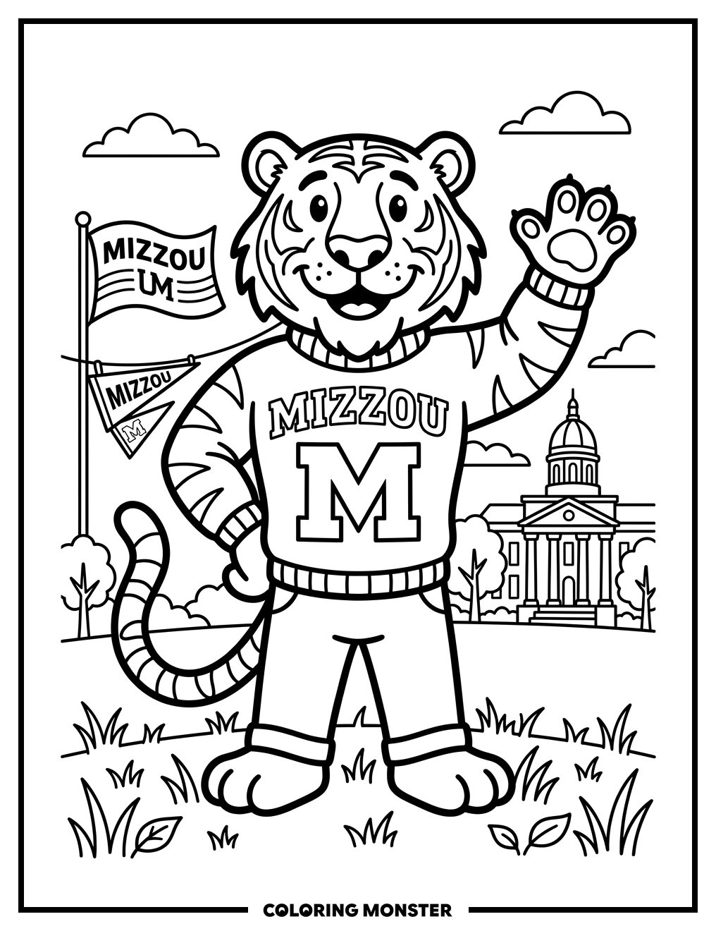 Truman the Tiger on Campus Coloring Page