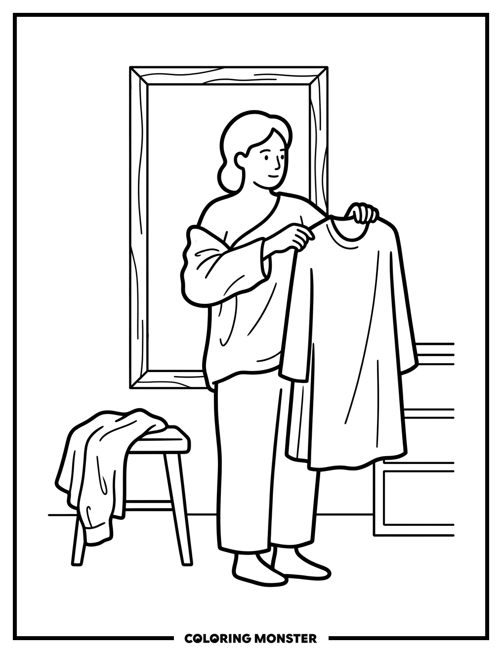 Trying On A New Outfit Coloring Page