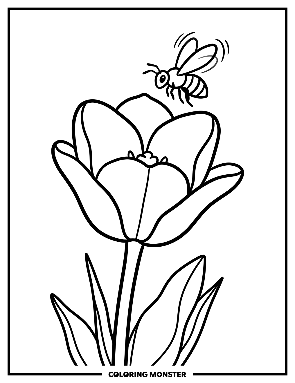 Tulip Bloom with Bee Coloring Page