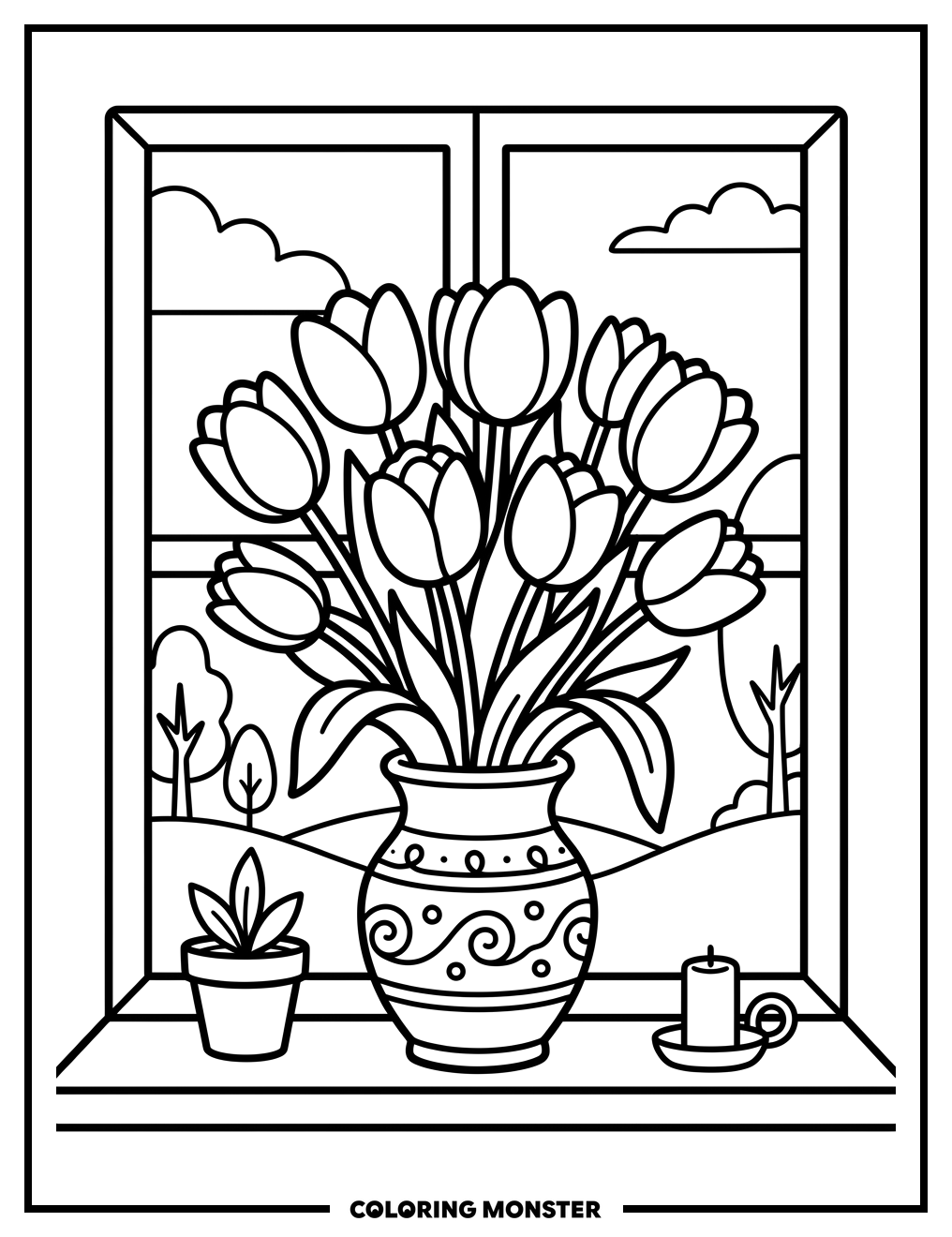 Tulips in Decorative Vase Coloring Page