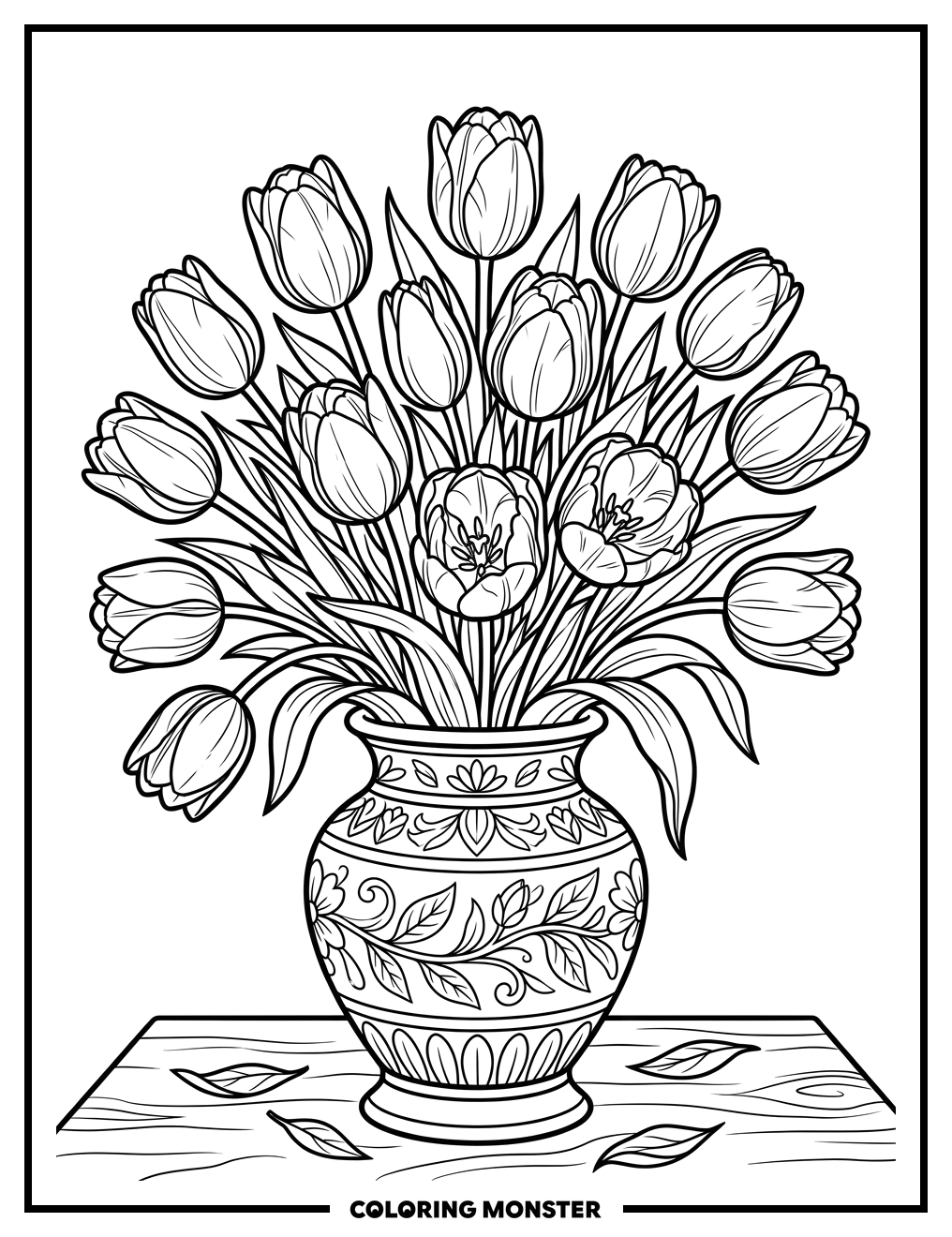 Tulips in Elegant Vase Coloring Page