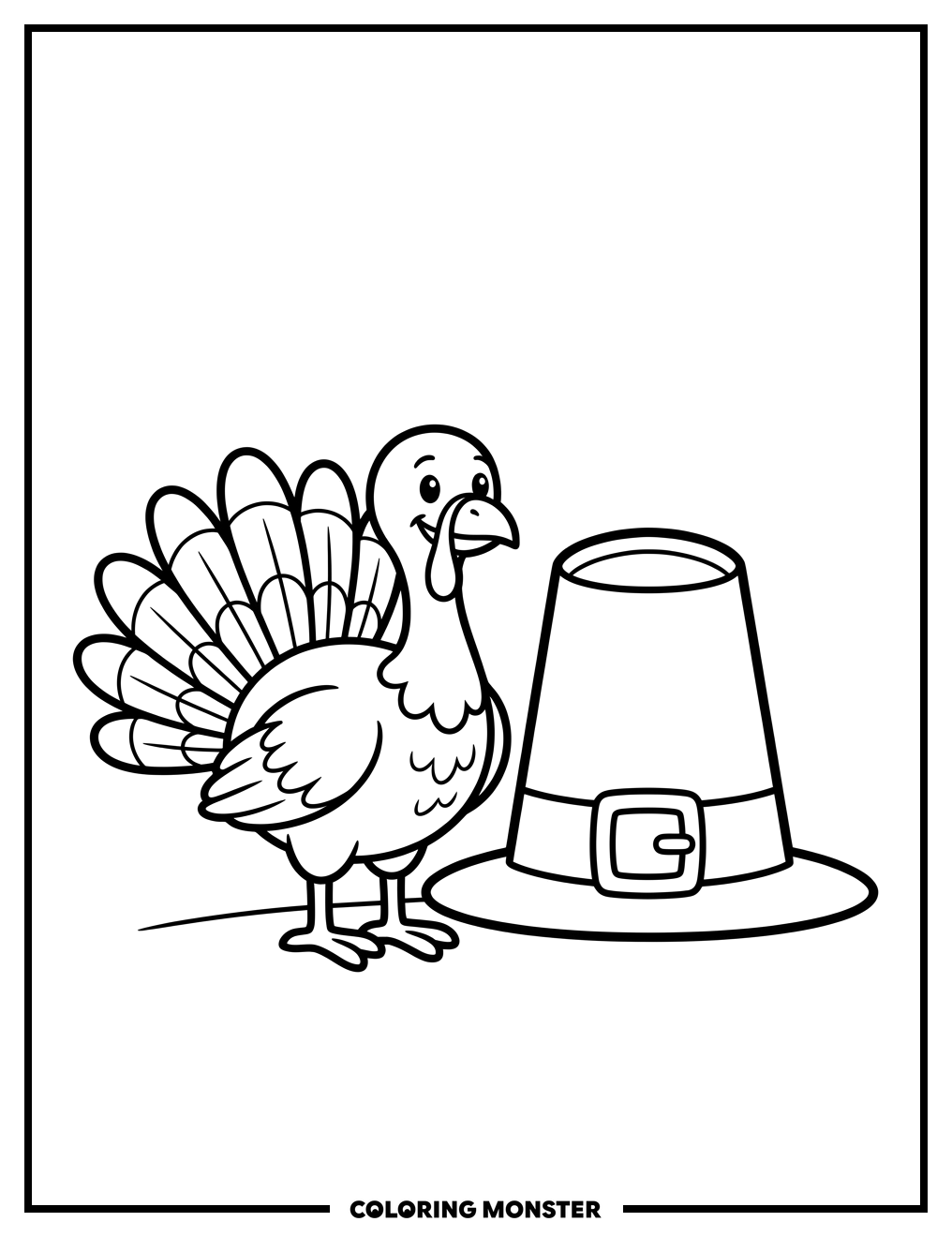 Turkey and Pilgrim Hat Coloring Page