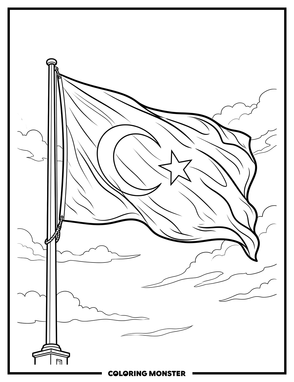 Turkish Flag Waving Coloring Page