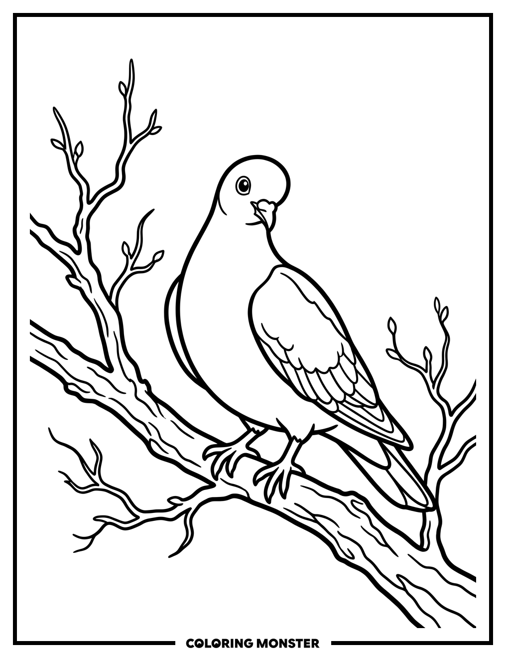 Turtle Dove on a Branch Coloring Page