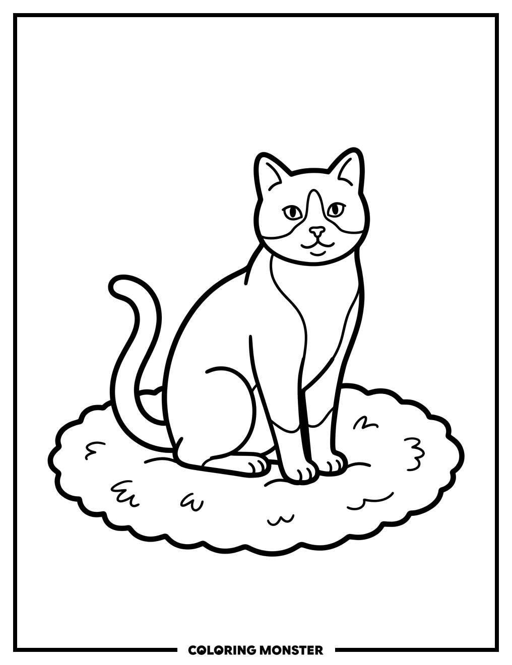 Tuxedo Cat on Rug Coloring Page
