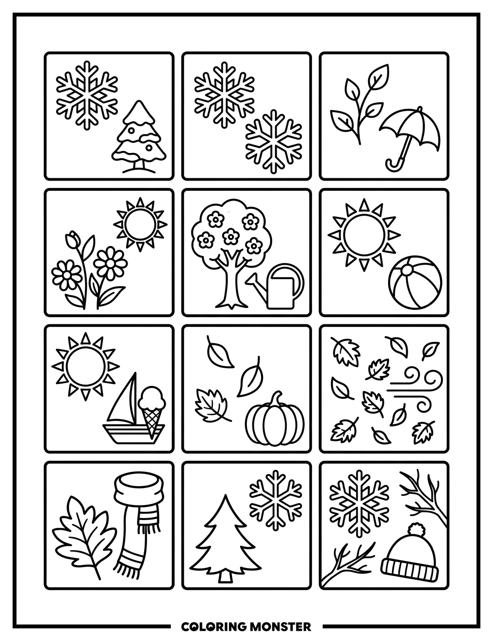 Twelve Months Of The Year Grid Coloring Page