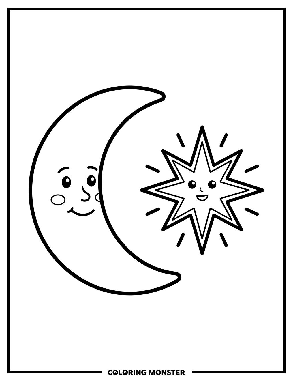 Twinkling Star Beside Crescent Moon Coloring Page
