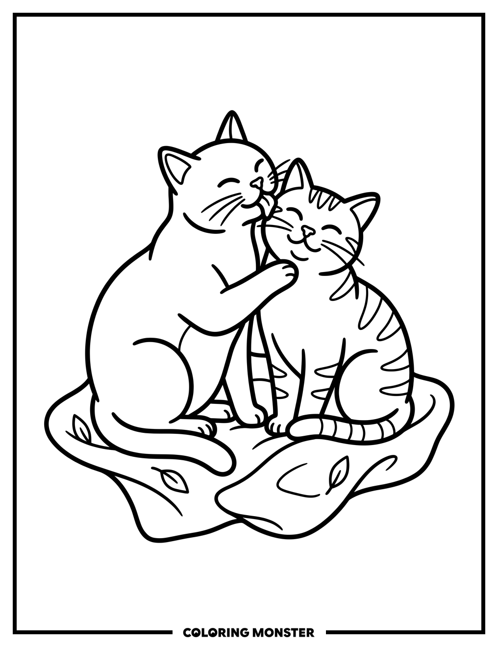 Two Affectionate Cats Coloring Page