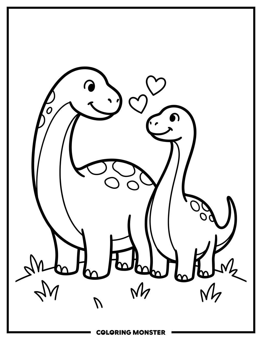 Two Affectionate Dinosaurs Coloring Page