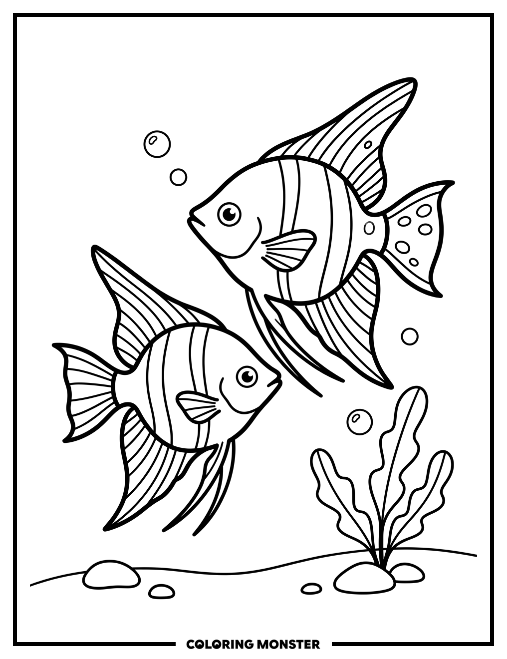 Two Angelfish Swimming Together Coloring Page