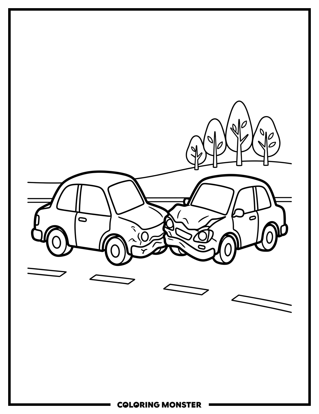Two Cars After A Minor Fender Bender Coloring Page