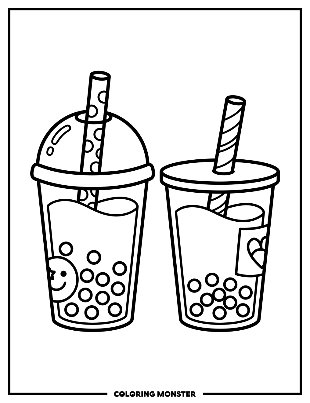 Two Cups of Bubble Tea Coloring Page