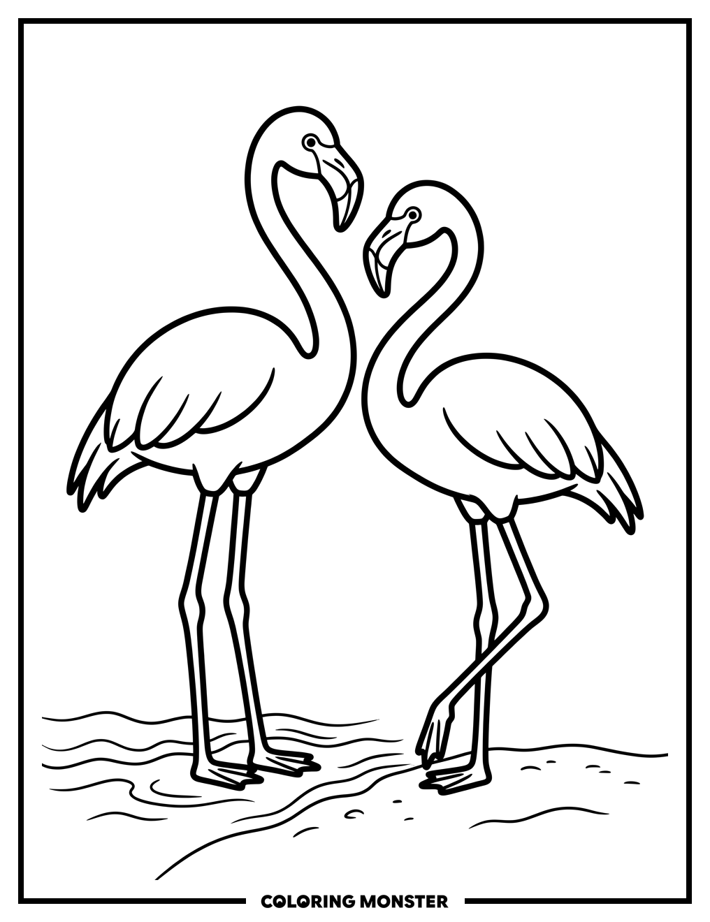 Two Flamingos by the Sea Coloring Page