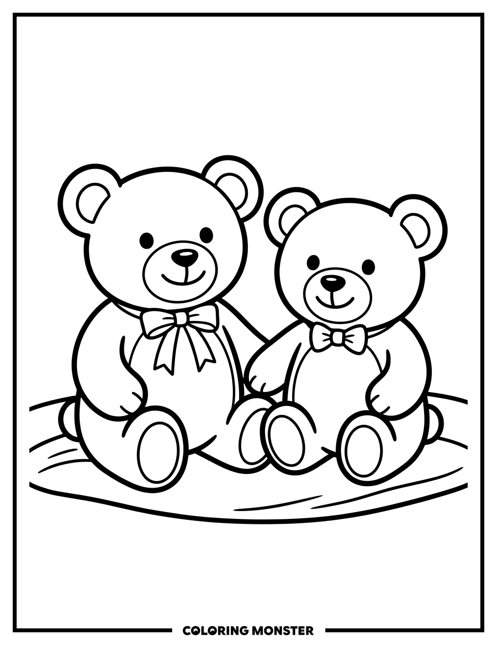 Two Friendly Teddy Bears Coloring Page