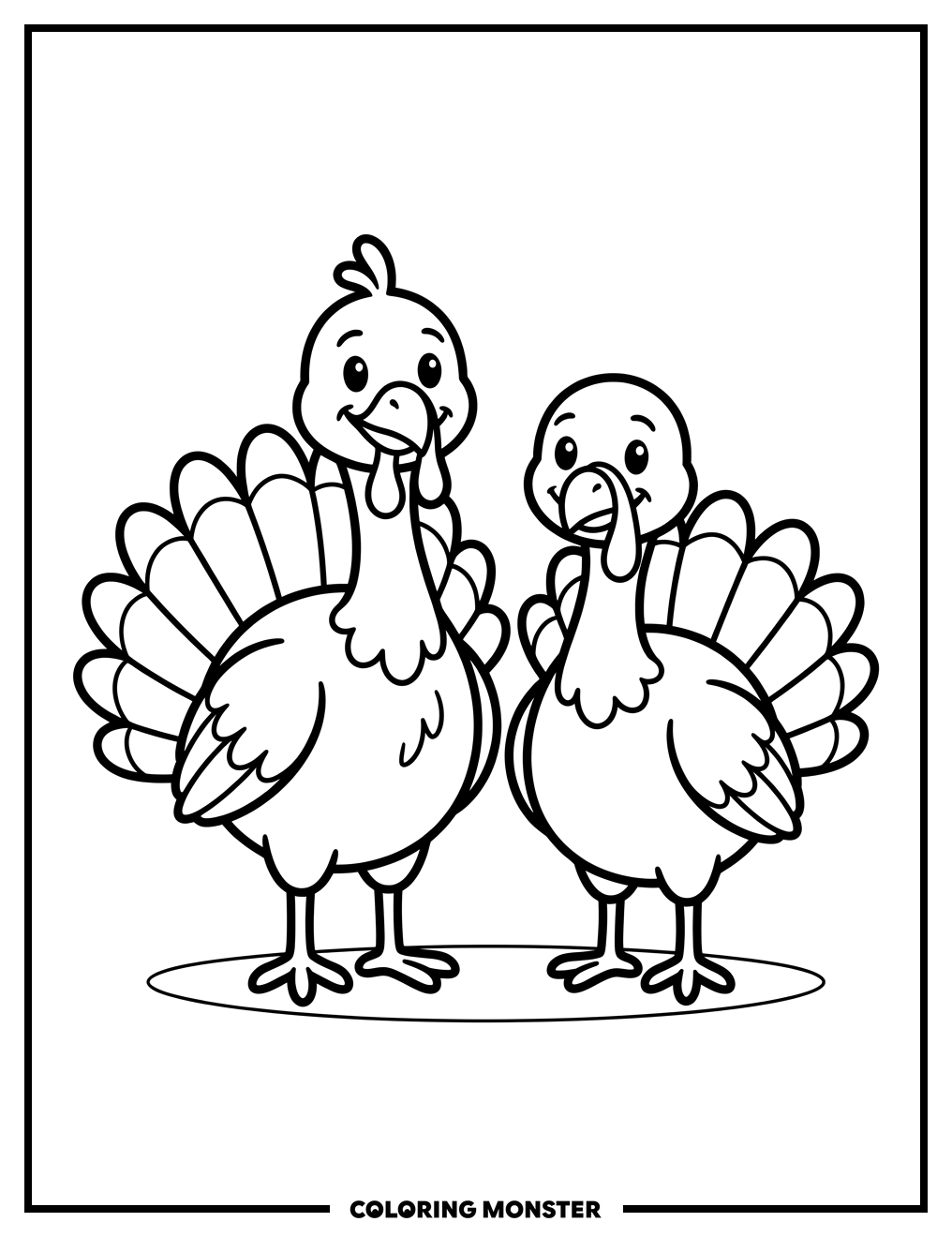 Two Friendly Turkeys Coloring Page