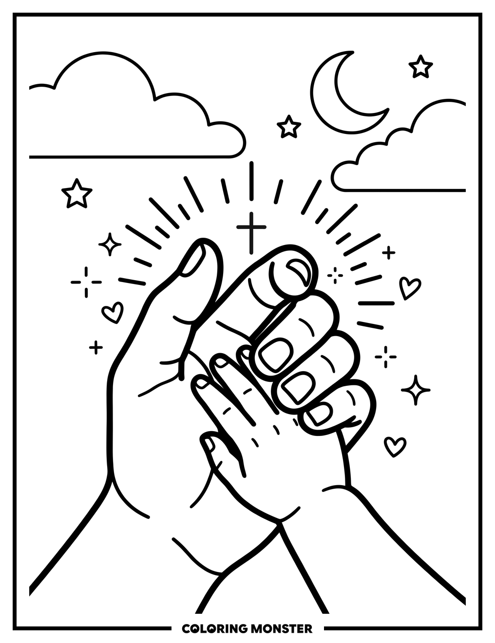 Two Hands Held Together Coloring Page