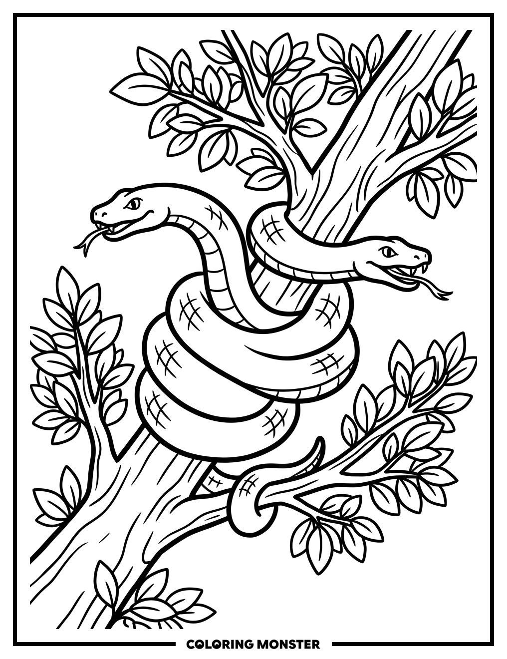 Two-Headed Serpent on Branch Coloring Page
