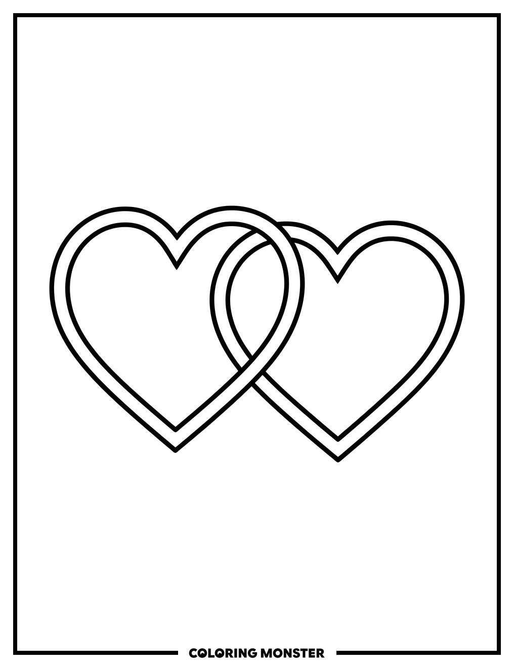 Two Interlocking Hearts Coloring Page