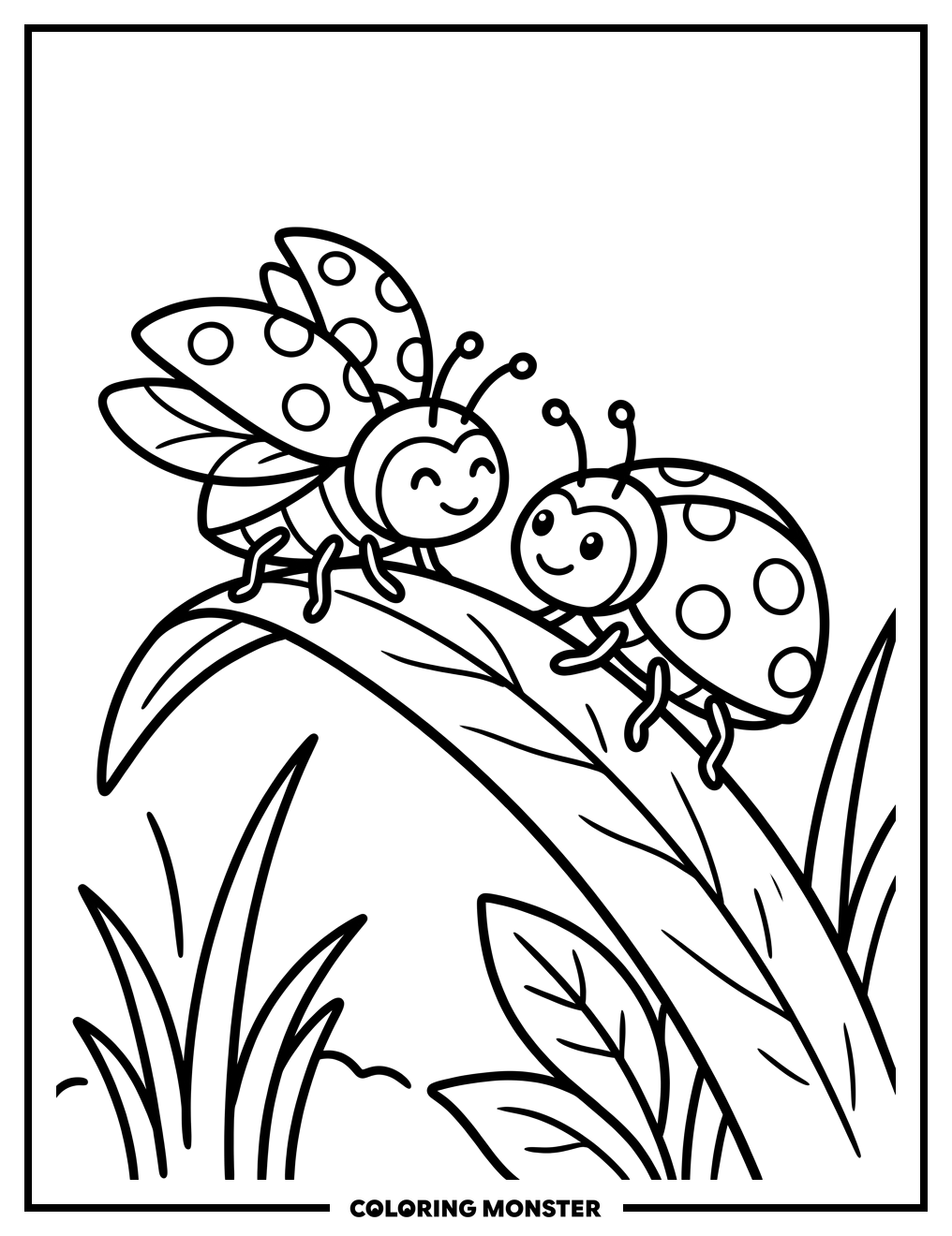 Two Ladybugs on Grass Coloring Page