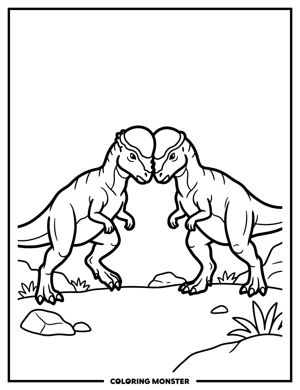 Two Pachycephalosaurus Head-Butting Coloring Page