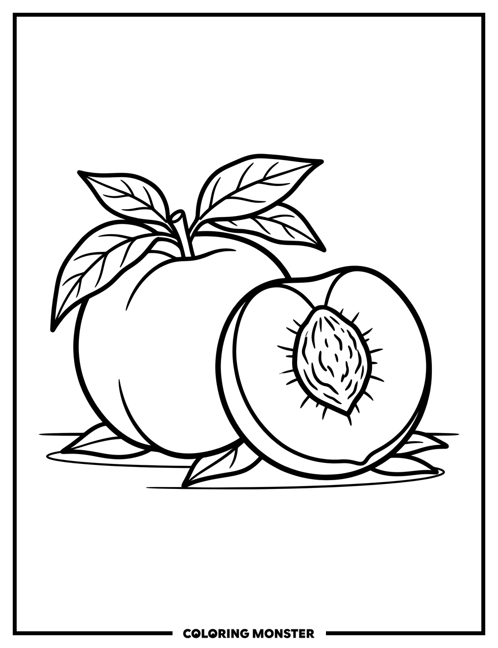 Two Peaches, One Sliced Coloring Page