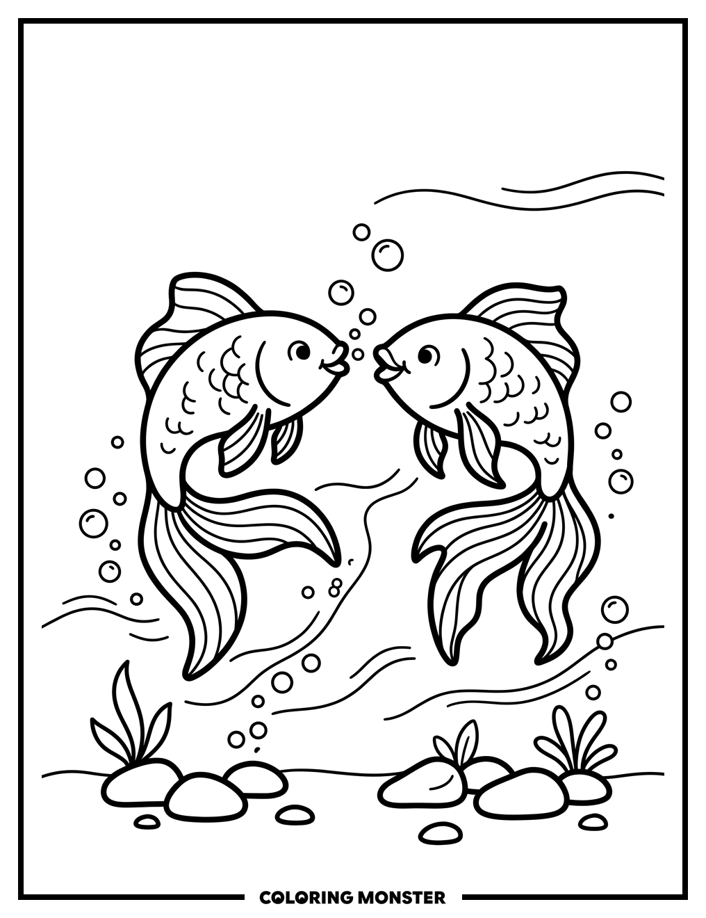 Two Playful Goldfish Swimming Coloring Page