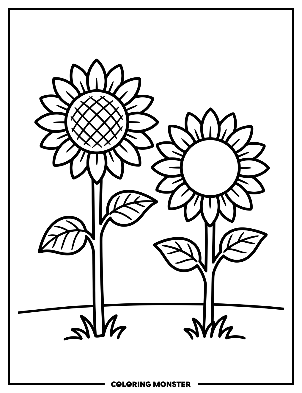 Two Sunflowers in a Field Coloring Page