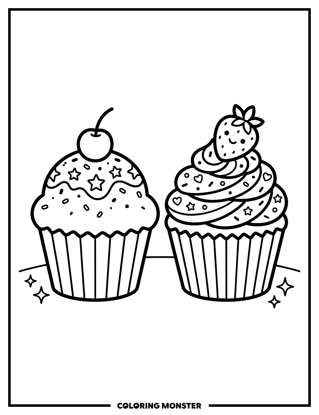 Two Sweet Cupcakes Coloring Page