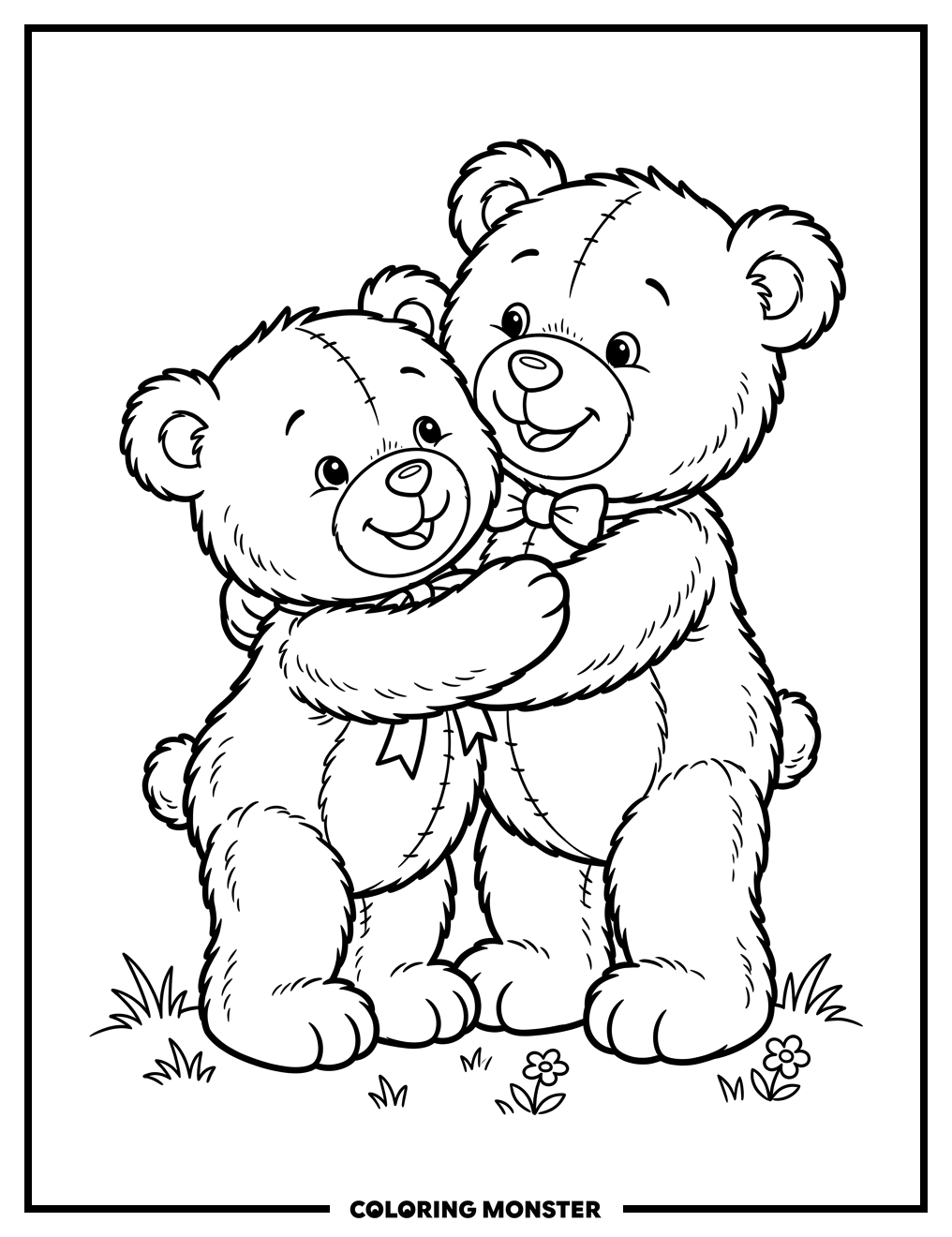 Two Teddy Bears Hugging Coloring Page