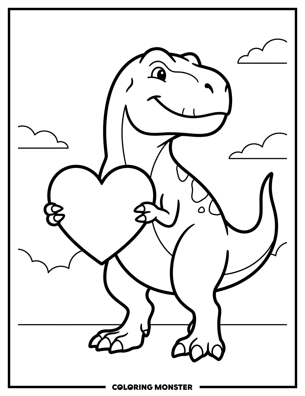Tyrannosaurus Rex Holding a Heart Coloring Page