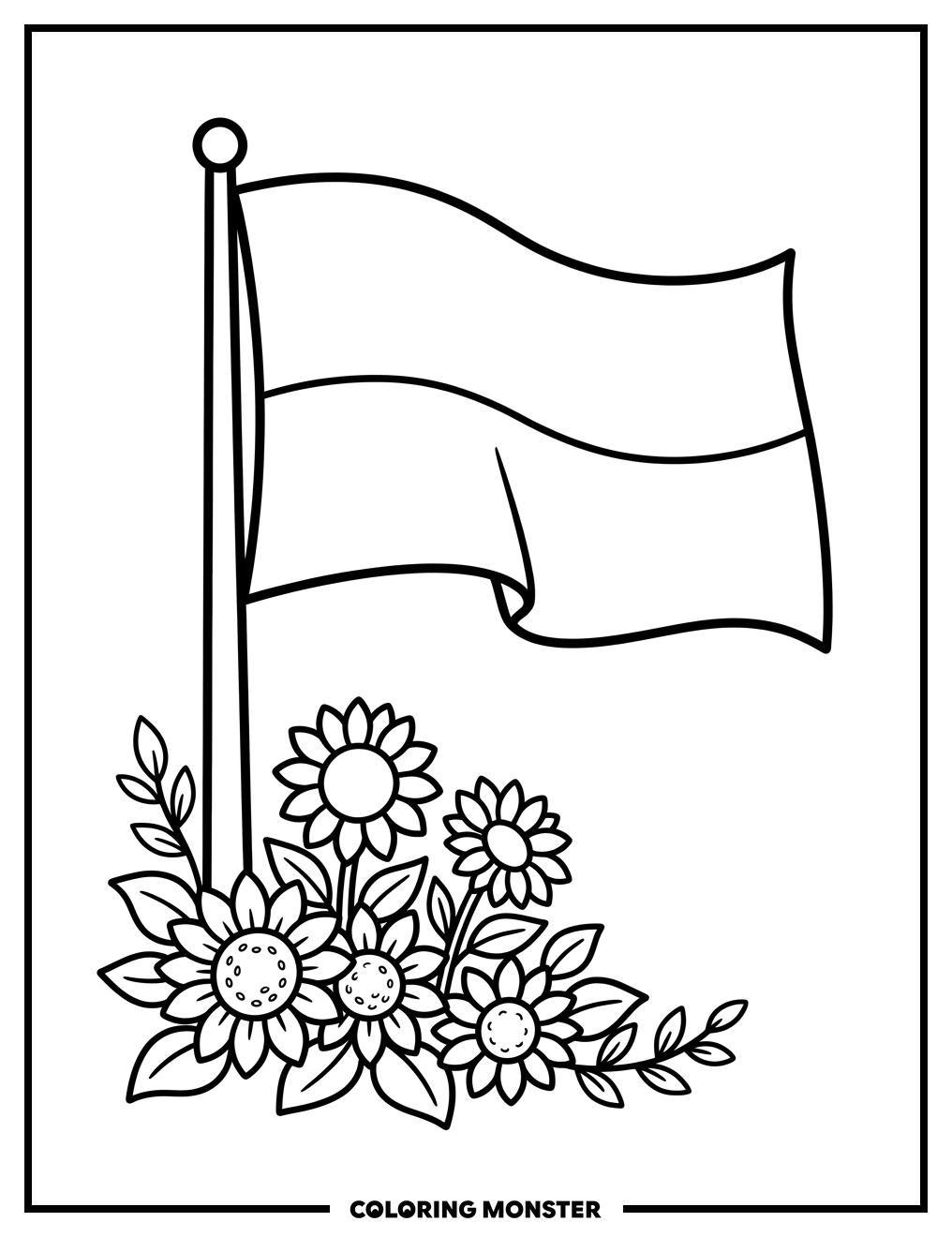 Ukrainian Flag With Sunflowers Coloring Page