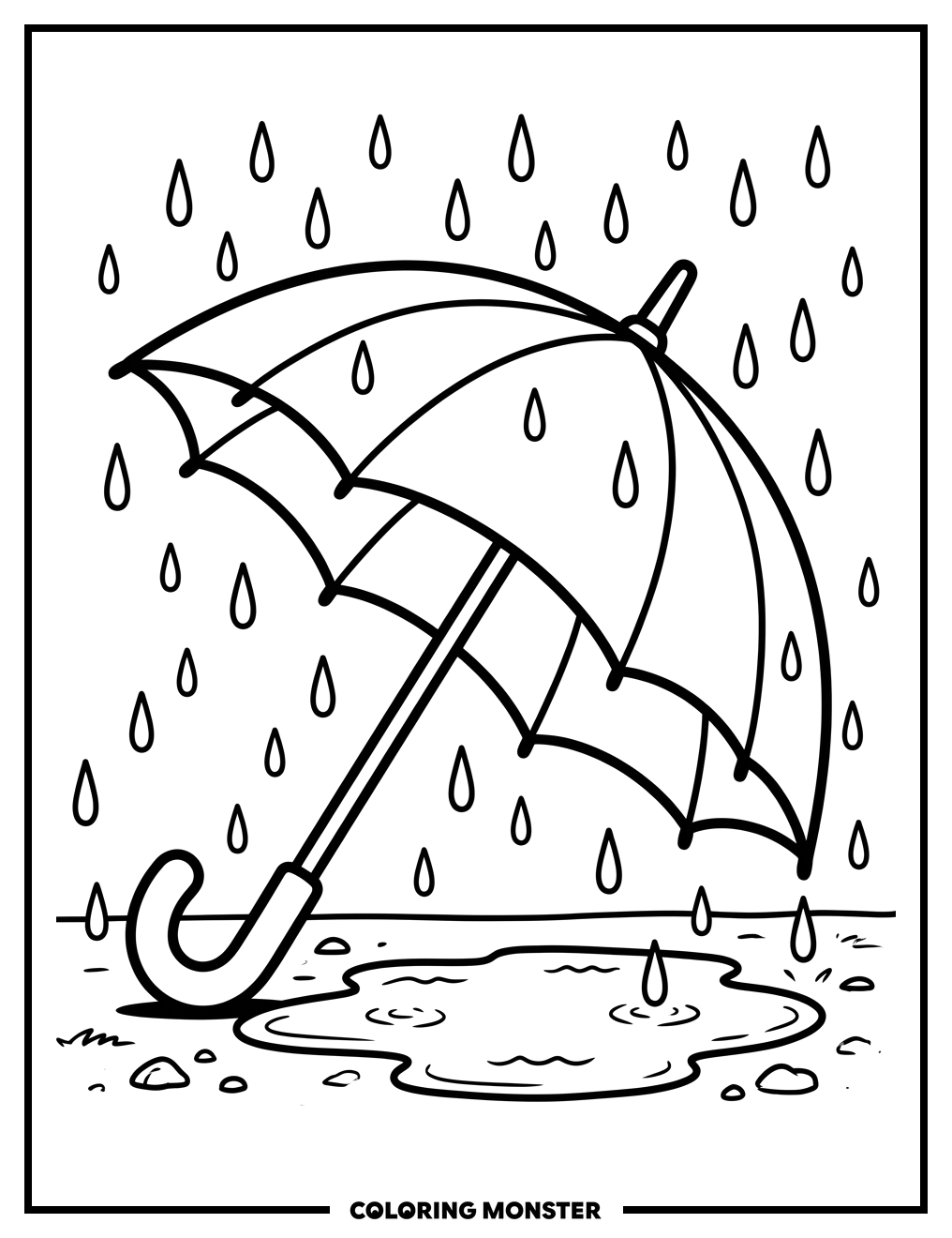 Umbrella in the Rain Coloring Page