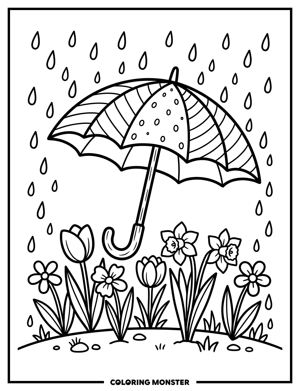 Umbrella With Spring Flowers Coloring Page