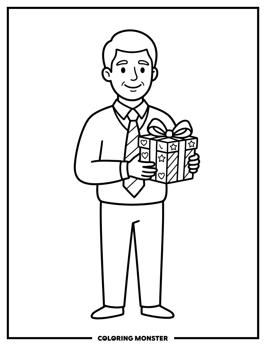 Uncle with Gift Coloring Page