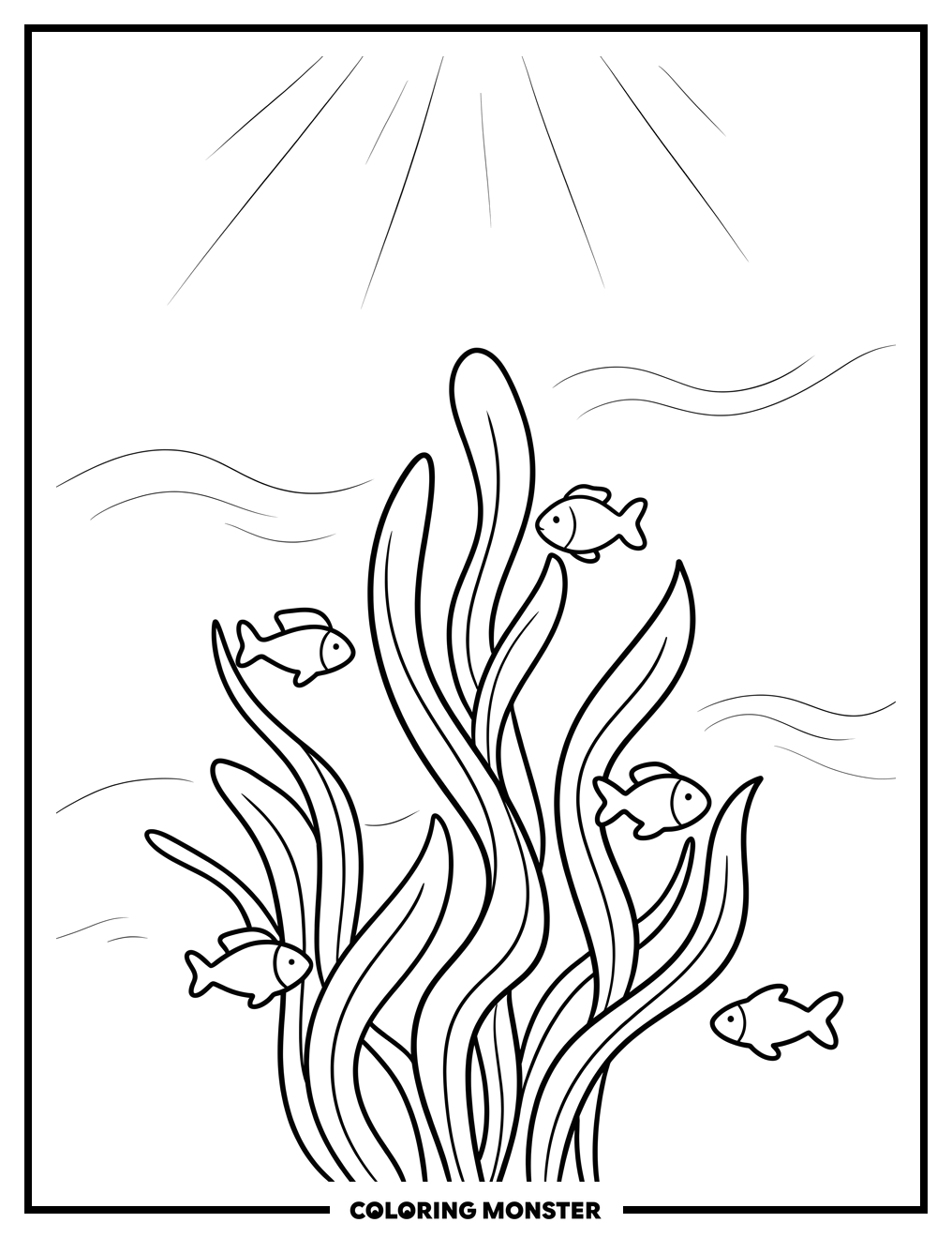 Underwater Seaweed and Fish Coloring Page