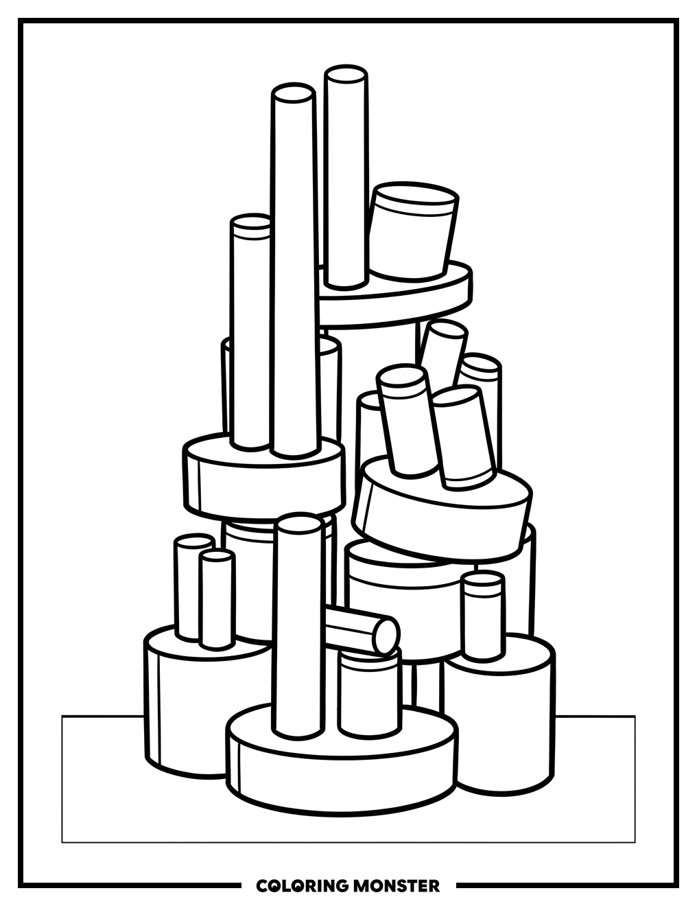 Uneven Stack of Cylinders Coloring Page