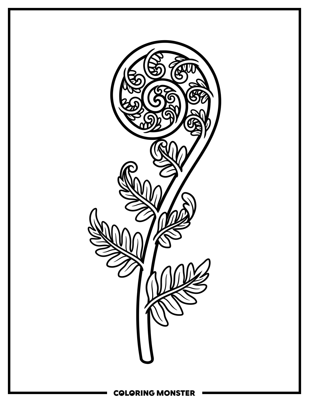 Unfurling Fern Frond Coloring Page