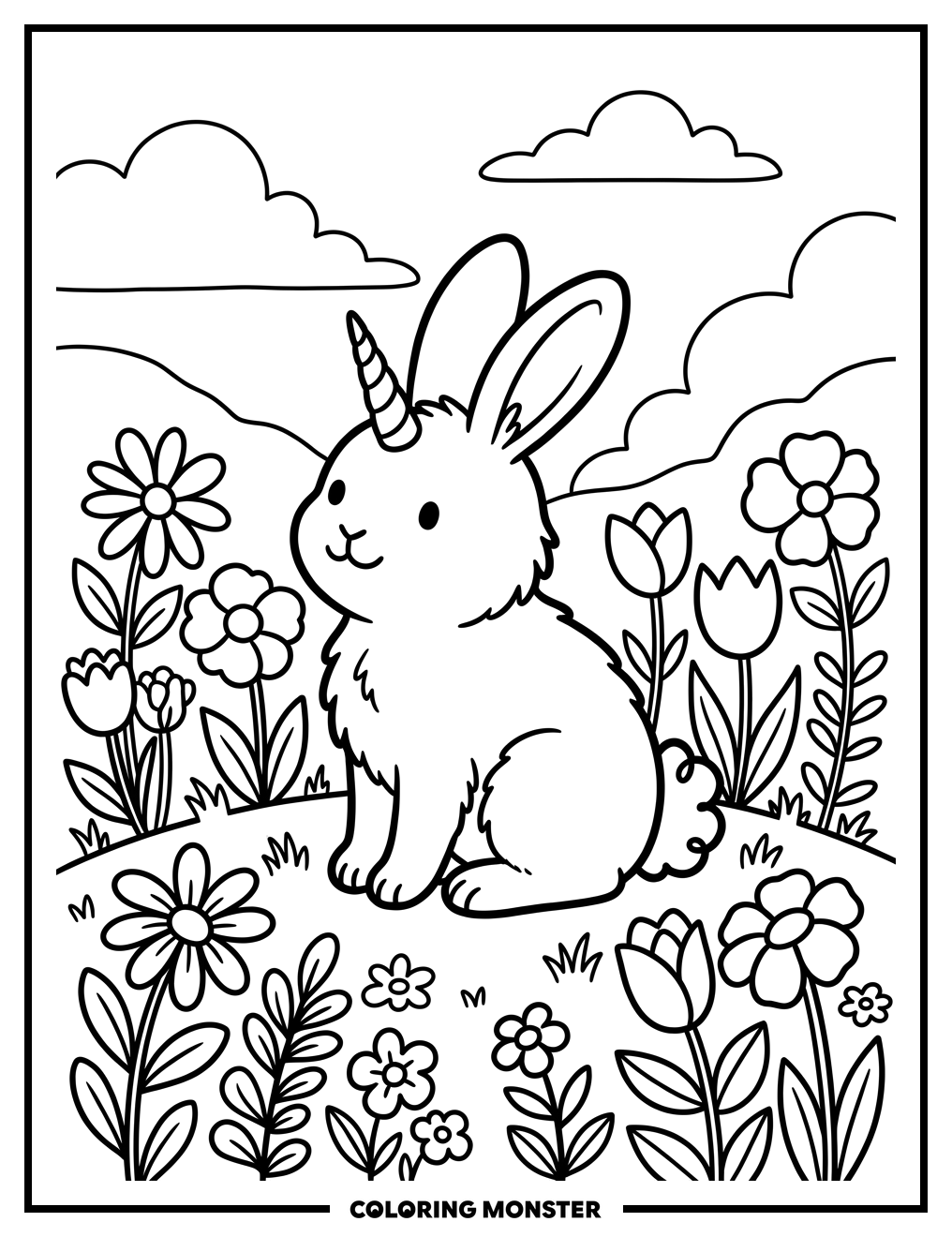 Unibunny Among Flowers Coloring Page