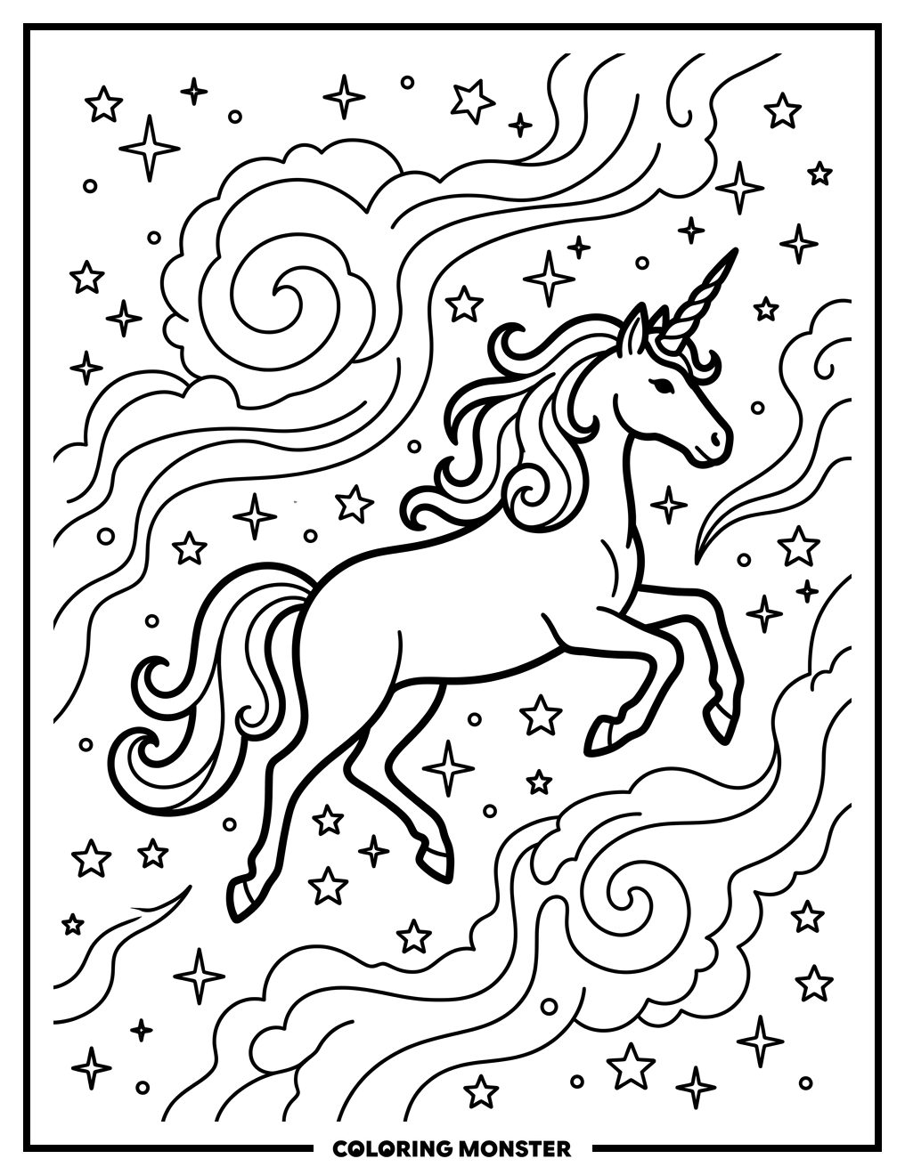 Unicorn Among the Stars Coloring Page