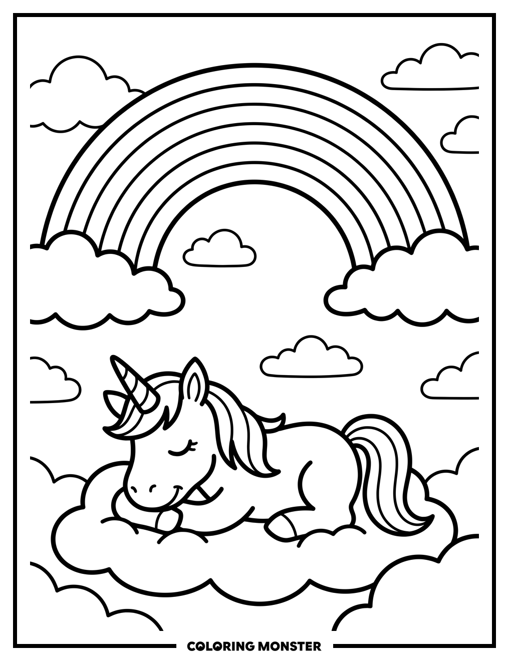Unicorn and Rainbow Coloring Page