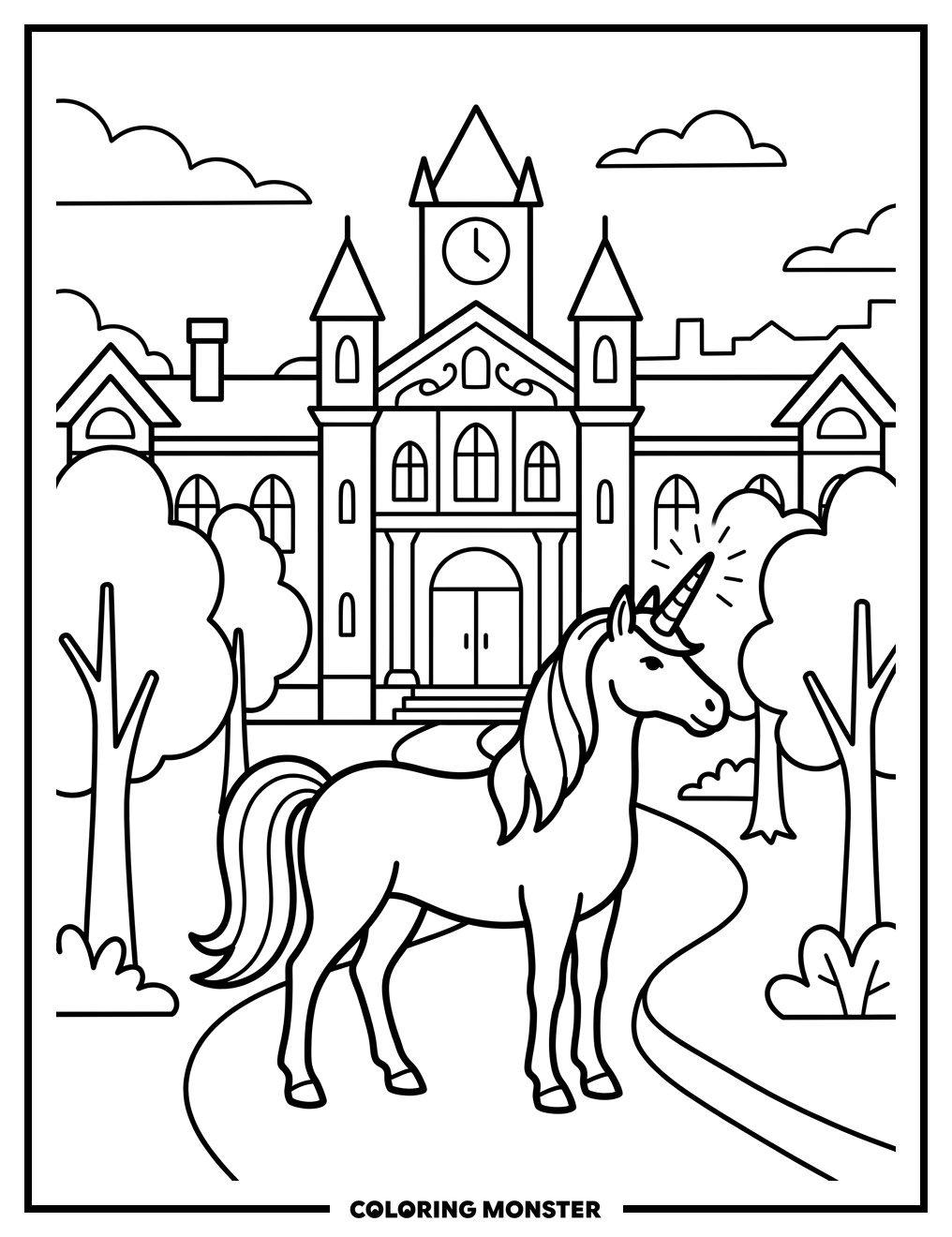 Unicorn Before Academy Coloring Page