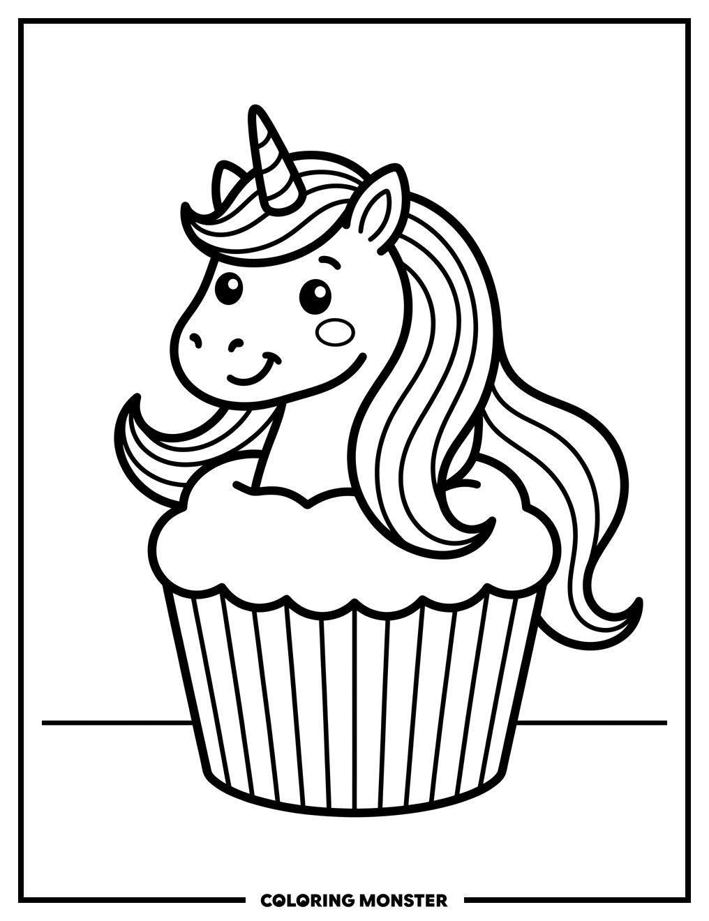 Unicorn Cupcake Coloring Page