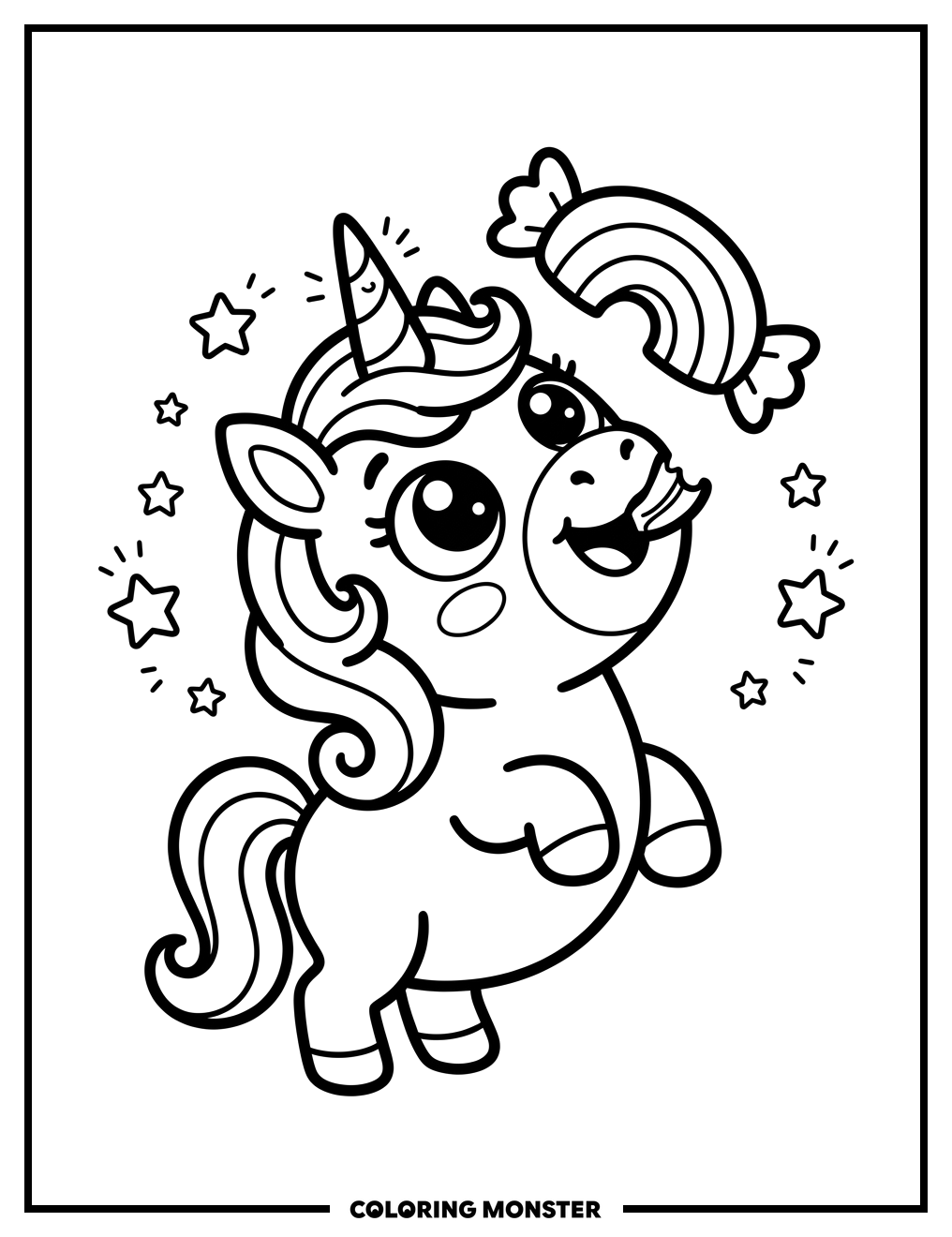 Unicorn Eating Rainbow Candy Coloring Page