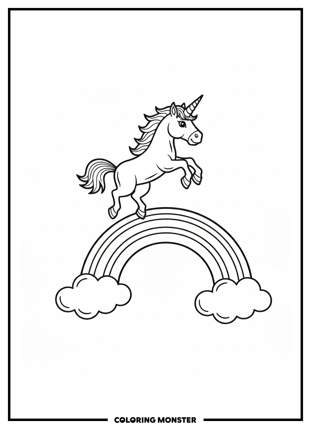 Unicorn Jumping Over A Rainbow Coloring Page