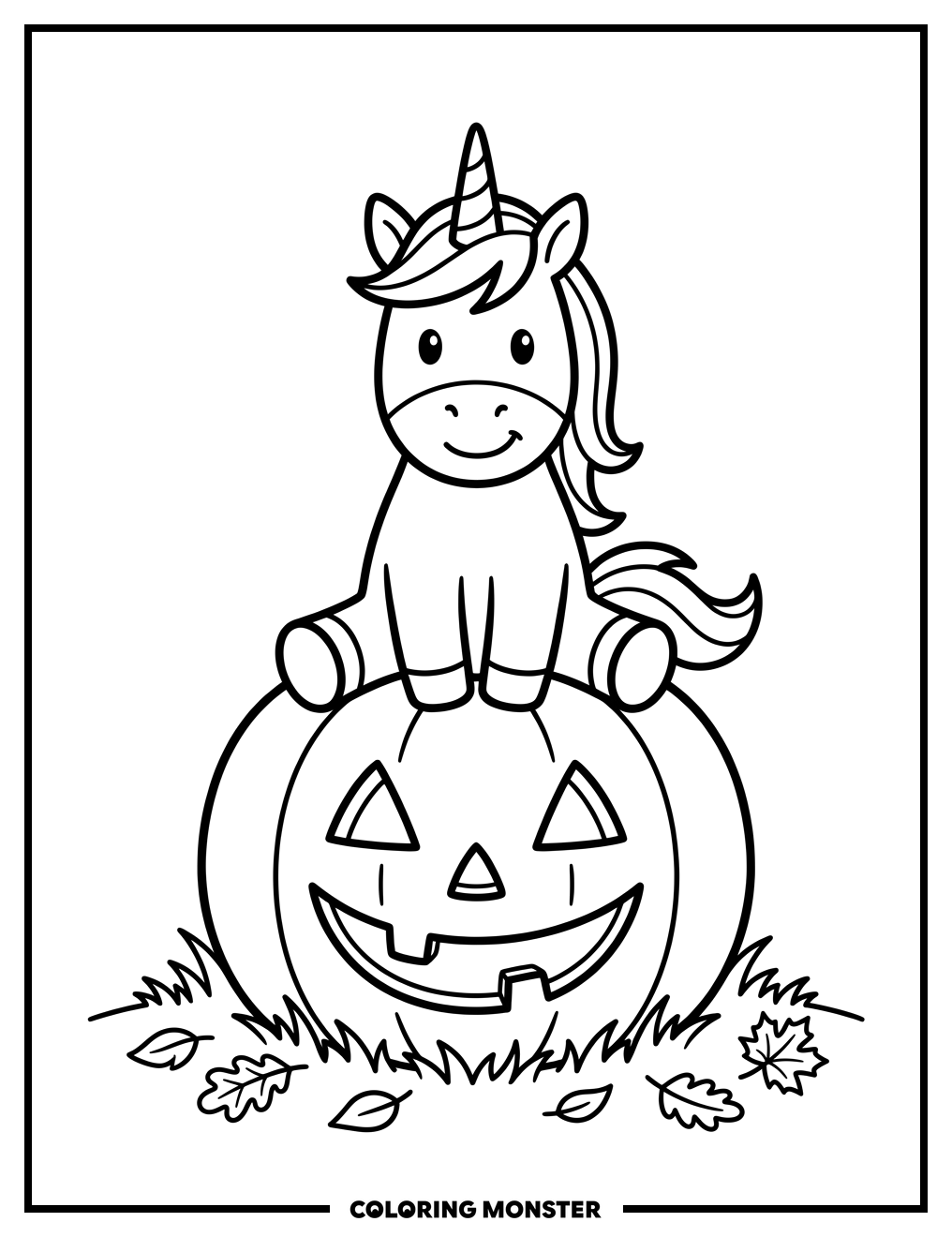 Unicorn On A Jack-O'-Lantern Coloring Page