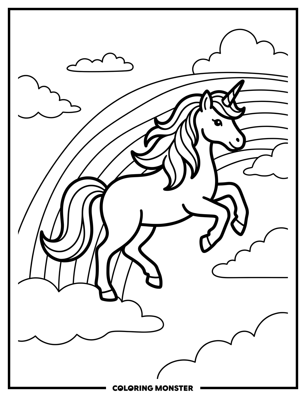 Unicorn on Rainbow Coloring Page