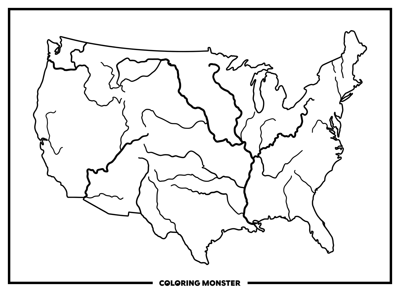 United States Rivers Map Coloring Page