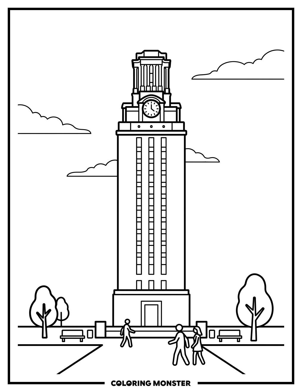 University Tower on Campus Coloring Page